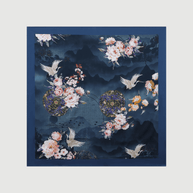 Ulivary Garden Crane Charmeuse Floral Square Scarf