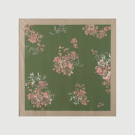 Ulivary Green Charmeuse Floral Painting Square Scarf