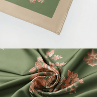 Ulivary Green Charmeuse Floral Painting Square Scarf