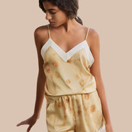 Ulivary Floral Gold Camisole and Shorts Pajama Set with Pockets