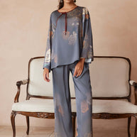 Ulivary Asian Vintage Floral Peony Pajama Set 2Pcs