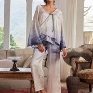 Ulivary Asian Vintage Texture Painting Pajama Set 2Pcs With Blouse And Pants