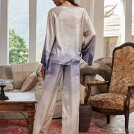 Ulivary Asian Vintage Texture Painting Pajama Set 2Pcs With Blouse And Pants