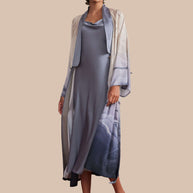 Ulivary Asian Vintage Texture Painting Pajama Set 2Pcs With Robe And Dress