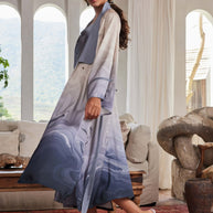 Ulivary Asian Vintage Texture Painting Pajama Set 2Pcs With Robe And Dress