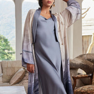 Ulivary Asian Vintage Texture Painting Pajama Set 2Pcs With Robe And Dress