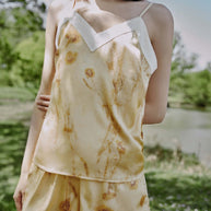 Ulivary Floral Gold Camisole and Shorts Pajama Set with Pockets