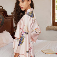 Ulivary Pink Crane Charmeuse Floral Asian Inspired Sleep Mask