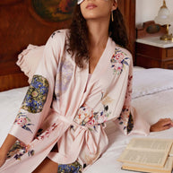 Ulivary Pink Crane Charmeuse Floral Asian Inspired Sleep Mask