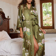Ulivary Floral Olive Kimono Robe
