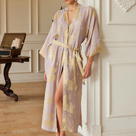 Ulivary Reversible Lavender & Gold Jacquard Kimono Robe