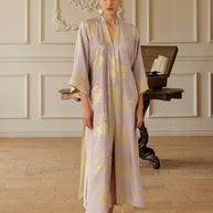 Ulivary Reversible Lavender & Gold Jacquard Kimono Robe