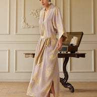 Ulivary Reversible Lavender & Gold Jacquard Kimono Robe