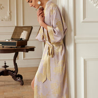 Ulivary Reversible Lavender & Gold Jacquard Kimono Robe