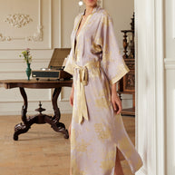 Ulivary Reversible Lavender & Gold Jacquard Kimono Robe