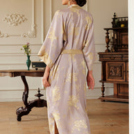 Ulivary Reversible Lavender & Gold Jacquard Kimono Robe