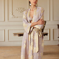 Ulivary Reversible Lavender & Gold Jacquard Kimono Robe