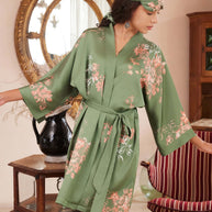 Ulivary Green Charmeuse Floral Asian Inspired Sleep Mask