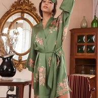 Ulivary Green Charmeuse Floral Asian Inspired Sleep Mask