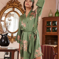 Ulivary Short Kimono Robe Olive