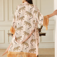 Ulivary Pink Leopard Tassel Kimono Robe