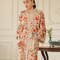 Ulivary Pomegranate Garden Short  Robe With Pockets