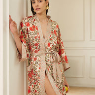 Ulivary Pomegranate Garden Short  Robe With Pockets