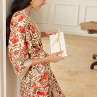 Ulivary Pomegranate Garden Short  Robe With Pockets
