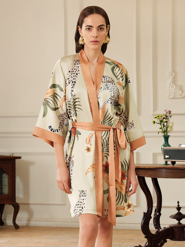 Ulivary Orange Leopard Short Kimono Robe