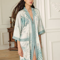 Ulivary Tropical Palm Leaf Short Robe with Pockets