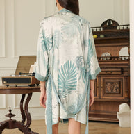 Ulivary Tropical Palm Leaf Short Robe with Pockets