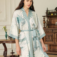 Ulivary Tropical Palm Leaf Short Robe with Pockets