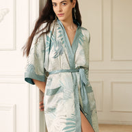 Ulivary Tropical Palm Leaf Short Robe with Pockets