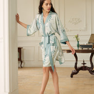 Ulivary Tropical Palm Leaf Short Robe with Pockets
