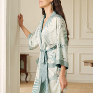 Ulivary Tropical Palm Leaf Short Robe with Pockets