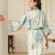 Ulivary Tropical Palm Leaf Short Robe with Pockets