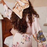 Ulivary Pink Crane Charmeuse Floral Square Scarf
