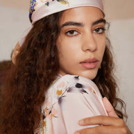 Ulivary Pink Crane Charmeuse Floral Square Scarf