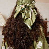Ulivary Olive Charmeuse Floral Square Scarf