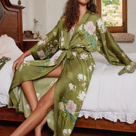 Ulivary Floral Olive Kimono Robe