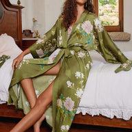 Ulivary Olive Charmeuse Floral Square Scarf