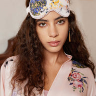 Ulivary Pink Crane Charmeuse Floral Asian Inspired Sleep Mask