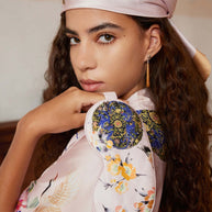 Ulivary Pink Crane Charmeuse Floral Square Scarf