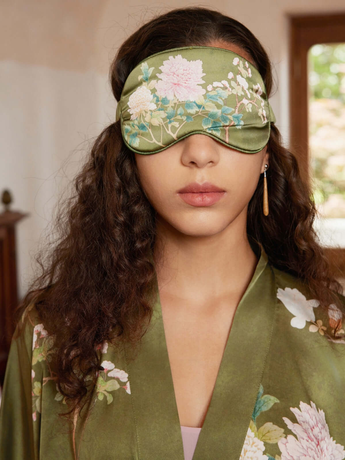 Ulivary Olive Charmeuse Floral Asian Inspired Sleep Mask