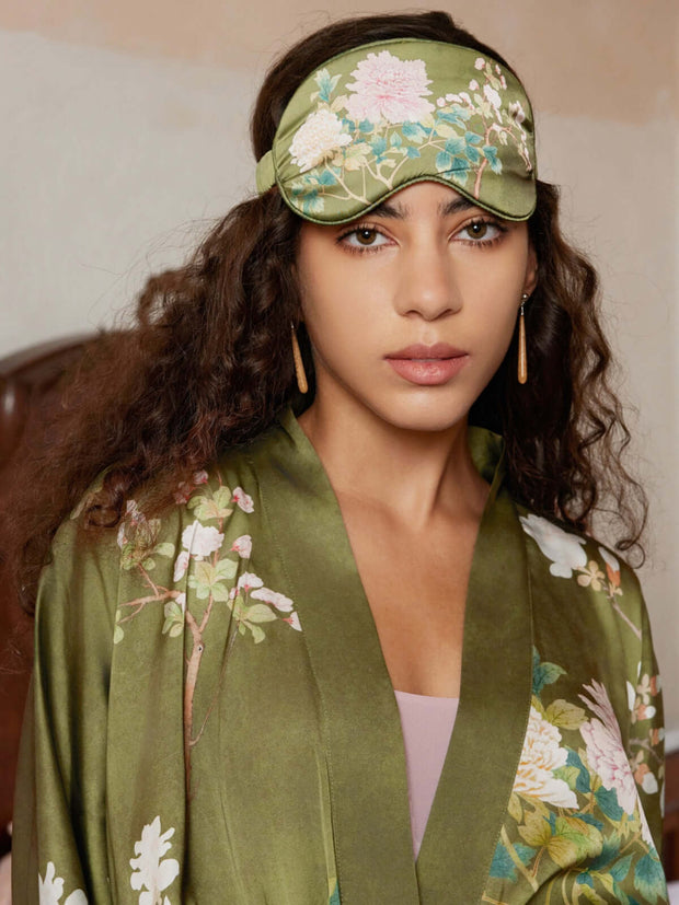 Ulivary Olive Charmeuse Floral Asian Inspired Sleep Mask