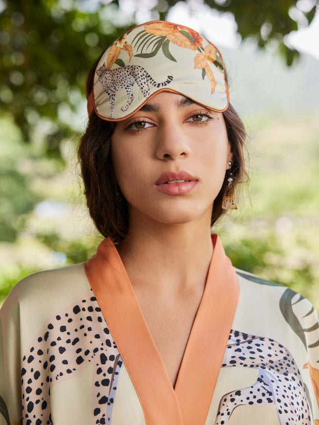 Ulivary Orange Leopard Charmeuse Asian Inspired Sleep Mask