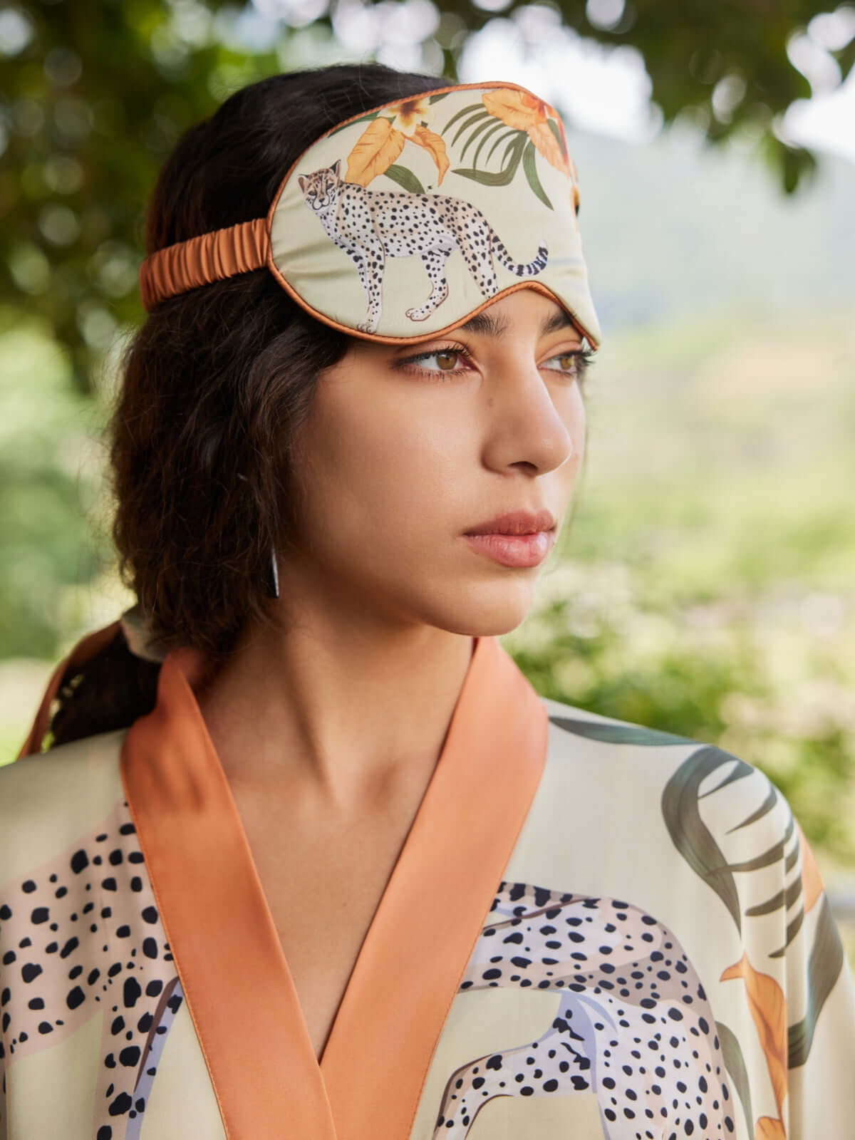 Ulivary Orange Leopard Charmeuse Asian Inspired Sleep Mask