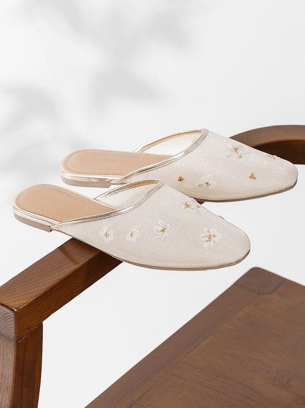 Ulivary Oriental-Floral Mesh Closed-Toe Slippers