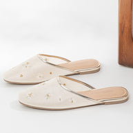 Ulivary Oriental-Floral Mesh Closed-Toe Slippers