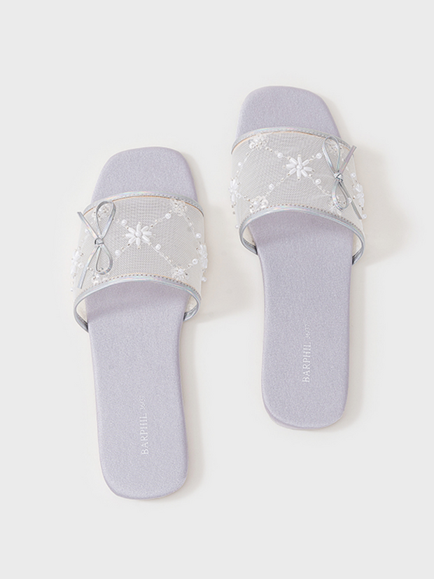 Ulivary Embroidered Satin Bow House Slippers (more colors)